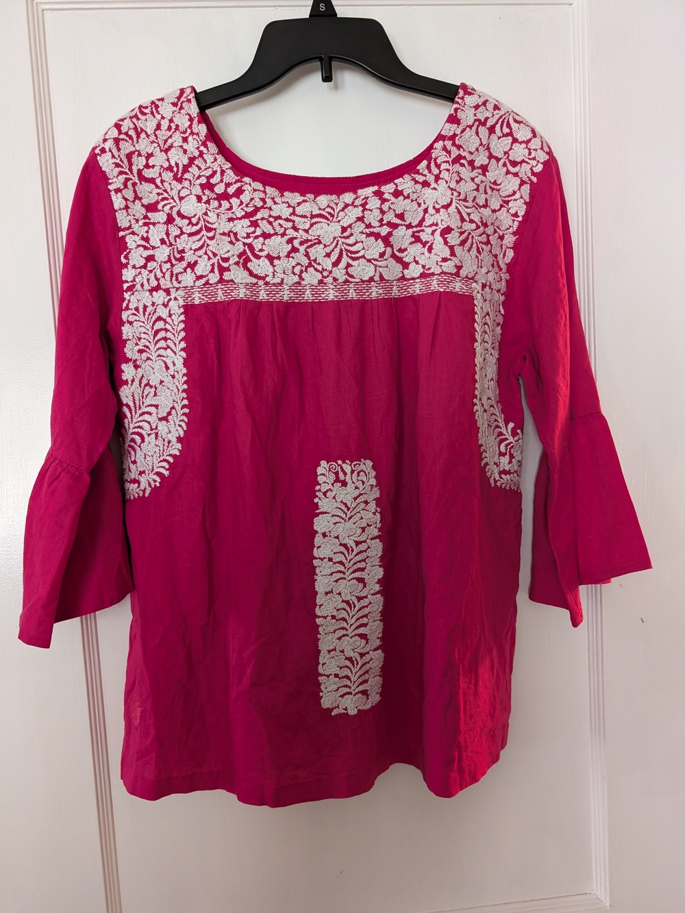 J.Marie Women's Fuchsia Embroidered Peasant Top